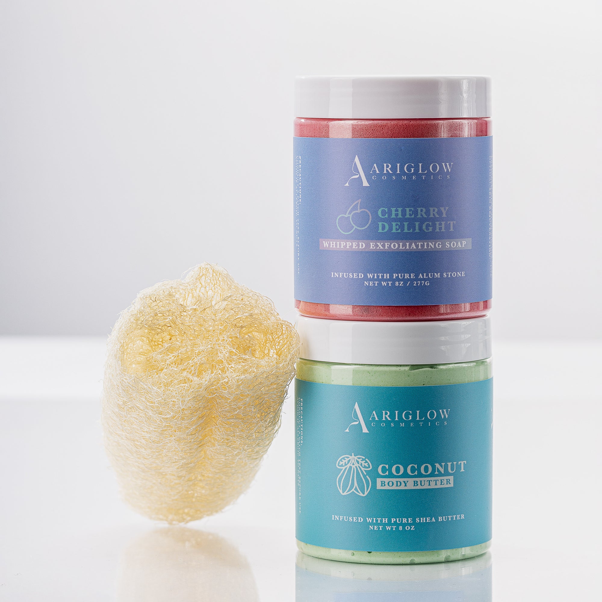 Skincare Power Combo: Exfoliating Scrub, Shea Butter, and Natural Loofah