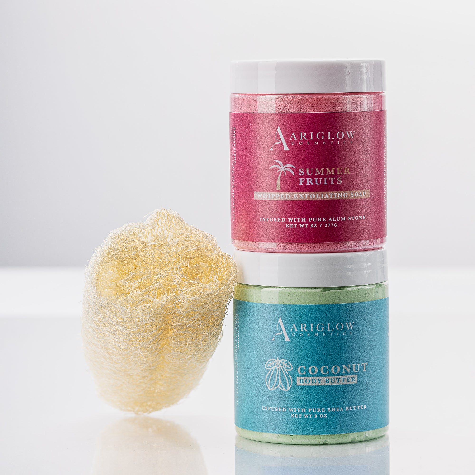 Skincare Power Combo: Exfoliating Scrub, Shea Butter, and Natural Loofah